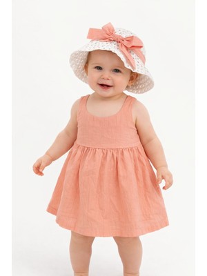 Chicsy Baby Tatlı Kız Bebek Yazlık Fiyonklu Şapkalı Pamuklu 2\'li Elbise