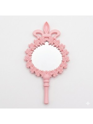 Ceyyiz Kına Gecesi Hediyelik Pembe Çiçekli Plastik El Aynası - 5x10.5 cm (10 Adet)