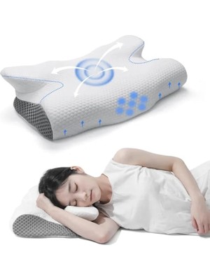 Misda Store Desteği Için Ultra Fıtık Ağrı Giderici Soğutma Yastığı, Ayarlanabilir Servikal Yastık Rahat Uyku, Icin Ergonomik Konforlu Hafızalı Köpük Yastıklar Kırışık Giderici (Beyaz Gri)