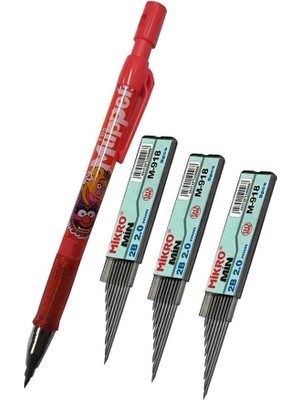 Misda Store mm Kalın Uçlu Versatil Kalem Kırmızı Renk 1 Adet ve 2.0 mm Uç Siyah 3 Adet Kalın Uçlu Mekanik Kalem