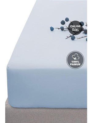 Misda Store Softy Tek KIŞILIK%100 Pamuk Lastikli Penye Çarşaf - Açık Mavi
