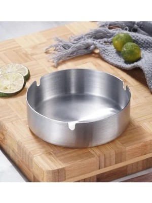 Misda Store Çelik Mat Açık Yuvarlak Model Küllük Dekoratif Kül Tablası 10 cm Küllük