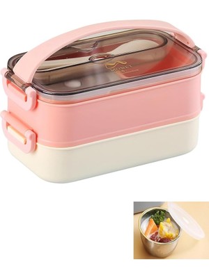 Misda Store Bento Lunch Box Ofis-Okul Için Yeni Nesil Sefer Tası -Çorba Kaseli Model-Paslanmaz Çelik Pembe
