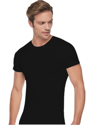 Tutku Erkek Siyah Penye Atlet 6'lı Paket %100 Pamuklu Yarım Kollu Rahat Kesim