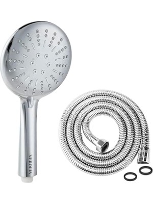 Misda Store Power Shower Lüks Duş Seti - 3 Farklı Püskürtmeli Full Krom Kaplama El Duşu + 175 cm Ekstra Uzun Banyo Duş Hortumu
