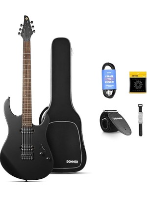 Misda Store Katı Gövde Elektro Gitar, DMT-100, 90 cm (39 Inç)Metal Elektro Gitar Kitleri, H-H Manyetikler, Çanta, Teller, Askı, Tel, Rock Müzik Severler Için Teller Sönümleyici (Siyah)
