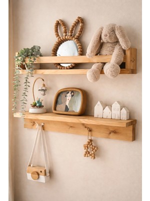 Nowella Home Masif Ladin Doğal Ahşap Duvar Rafı 40X13X13 cm – Çocuk Odası Rafı