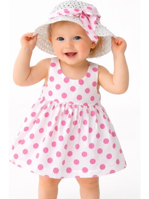Chicsy Baby Tatlı Yazlık Kız Bebek Elbise Puantiye Desenli Şapkalı Elbise