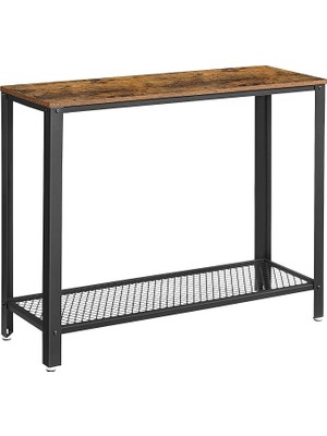 Misda Store Konsol Masası, 2 Katlı Koridor Masası, Izgara Raflı, Dar Masa, Metal Çerçeve, Ayarlanabilir Ayaklar, Koridor, Giriş, Oturma Odası, Endüstriyel Tarz, Vintage Kahverengi-Siyah LNT80X