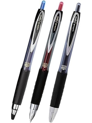 Misda Store Siyah Kırmızı Pilot Kalem 3 Adet Uniball Signo Micro 207 0.5 mm Roller Uç Kalem UMN-207 Inci Uçlu Likit Mürekkepli