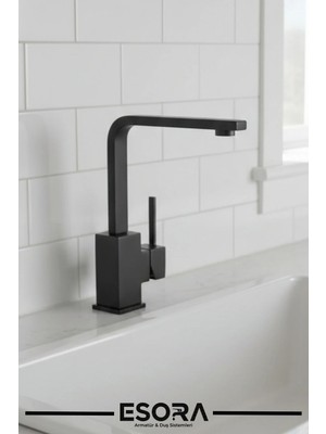 Esora Full Siyah Kare Model Lüx Lavabo Bataryası Çeşmesi