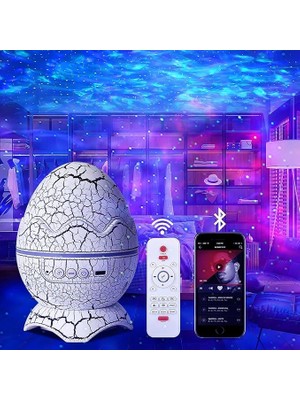 Misda Store Dinozor Yumurtası Gece Masa Lambası Bluetooth Hoparlör LED Lamba Galaxy Projektör LED Işık Yatak Odası Iç Mekan Aydınlatma Dekoratif Işık 16CM x 12CM K890 Beyaz