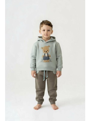 Hype Erkek Çocuk Eşofman Takım Mint Renkli Sevimli Ayı Desenli Cepli 6-36 Ay