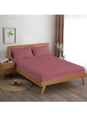 Misda Store Pamuklu Ranforce Çift Kişilik 160X200 Lastikli Çarşaf Takımı - Gül Kurusu