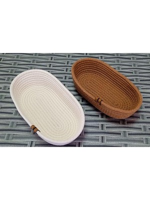 Misda Store Ev Banyo Oval Hasır Sepet Krem&kahve Jüt Kordon Ip Örme Dikiş Çok Amaçlı Havlu Düzenleyici Organizer