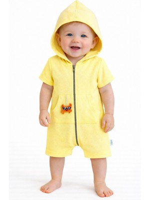 Chicsy Baby Unisex Bebek Yazlık Kapüşonlu Tulum Pamuklu Fermuarlı Tulum