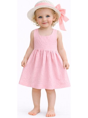 Chicsy Baby Tatlı Kız Bebek Yazlık Fiyonklu Şapkalı Pamuklu 2\'li Elbise