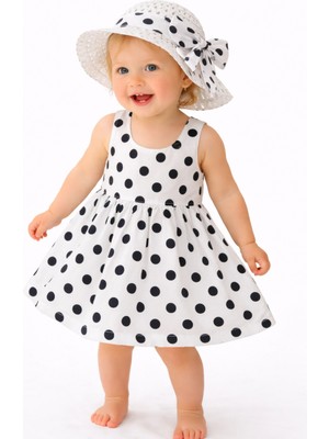 Chicsy Baby Tatlı Yazlık Kız Bebek Elbise Puantiye Desenli Şapkalı Elbise