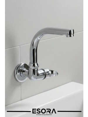 Esora Duvardan Tek Su Çıkışlı Balık Sırtı Oynar Borulu Lavabo Musluk Bataryası Çeşmesi