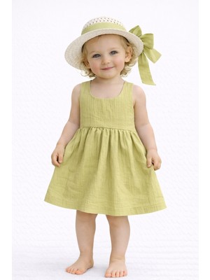 Chicsy Baby Tatlı Kız Bebek Yazlık Fiyonklu Şapkalı Pamuklu 2\'li Elbise