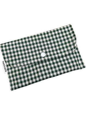 Misda Store Keten Yıkanabilir Çıtçıt Detaylı Kadınlar Için Ped Çantası,mini Kozmetik Makyaj Çantası,ped Kesesi,cüzdan,kartlık (Koyu Yeşil)