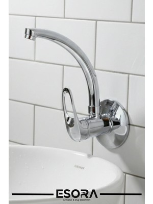 Esora Kuğu Borulu Duvardan Tek Su Girişli Lavabo Bataryası Musluğu