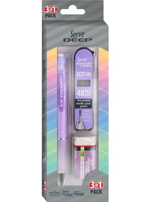 Misda Store Deep Versatil Kalem, Silgi ve Kalem Ucu 0,7mm 3'lü Set - Lavanta