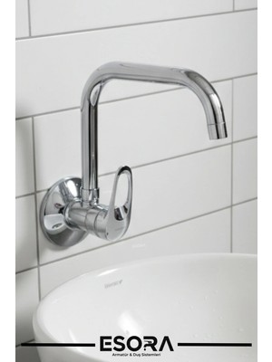 Esora Köşe Borulu Duvardan Tek Su Girişli Lavabo Bataryası Musluğu