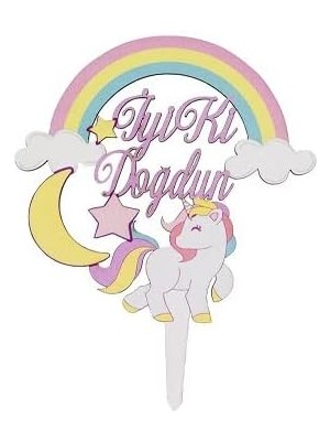 Misda Store Marifetlerim - Unicorn Ahşap Pasta Süsü