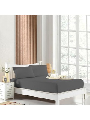 Misda Store Kişilik Çift Kişilik Lastikli Çarşaf Takımı Nevresim Kumaşı Pamuk Polyester 90X190 100X200 120X200 140X200 150X200 160X200 180X200 200X200 (Antrasit, 180X200 Battal Boy)