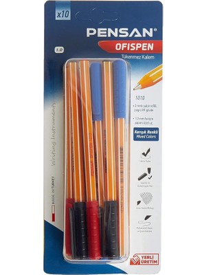 Misda Store PE01010TKKRMT10 1010 Tükenmez Kalem, 10 Lu Blister 1 Mm,çok_renkli