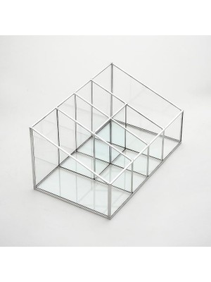 Misda Store Organizer Fırçalık Gümüş Cam Makyaj Takı Aksesuar Parfüm Kutusu