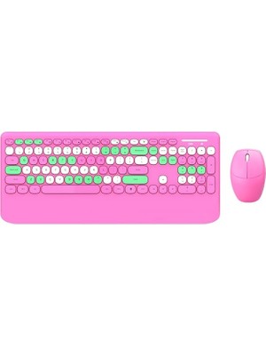 Misda Store Geezer Kablosuz Klavye Mouse Set 106 Tuşlu Ingilizce Q Notebook Laptop Uyumlu Ev ve Ofis Için Bilek Destekli USB Dongle ile Bağlantı G100 (Pembe)