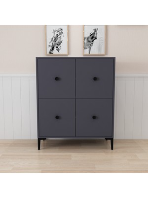 Morepp Kumsal 90 cm , 4kapaklı 4 Raflı Ayakkabılık, Çok Amaçlı Dolap, Banyo Dolabı Antrasit