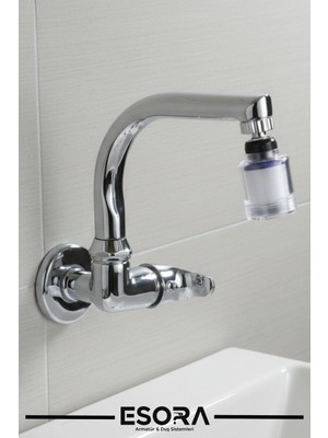 Esora Duvardan Tek Su Girişli Kireç Önleyici Pamuk Başlıklı Balık Sırtı Borulu Lavabo Bataryası