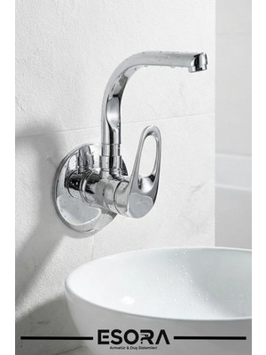 Esora Balık Sırtı Borulu Duvardan Tek Su Girişli Lavabo Bataryası Musluğu