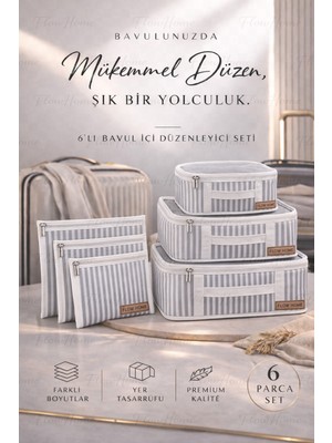 Flow Home Bavul Içi Düzenleyici 6'lı Set Fermuarlı Valiz Organizer Seyahat Hurç Kıyafet ve Çamaşır Çantası