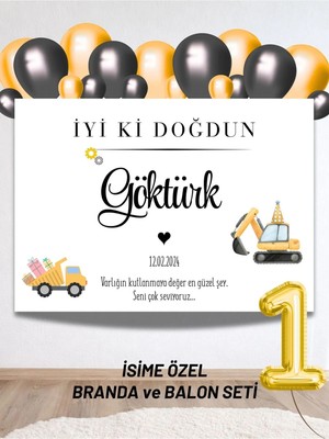 Isimli Iş Arabası Konseptli Balonlu Doğum Günü Duvar Brandası 40 Balon-Yaş Balonu Arkaplan Seti
