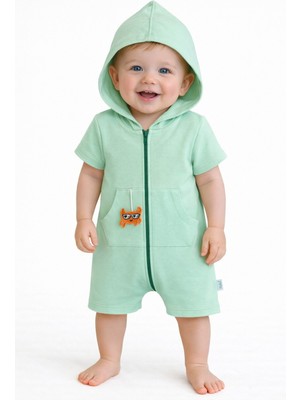 Chicsy Baby Unisex Bebek Yazlık Kapüşonlu Tulum Pamuklu Fermuarlı Tulum