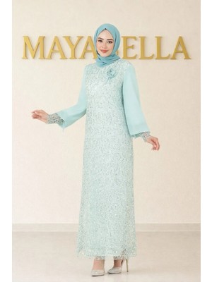 Maya Bella Şifon Pul Payetli Tesettür Abiye