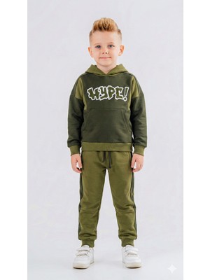 Hype Erkek Çocuk Eşofman Takım Haki Renk 1-5 Yaş Kapüşonlu ve Cepli Rahat Kullanım