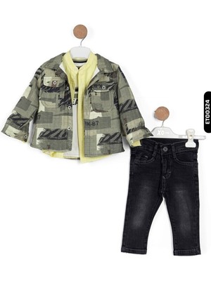 Top Kids Polo Yakalı Düğmeli Fleto Cepli 4lü Erkek Çocuk Alt Üst Takım 6-36 Ay 1143