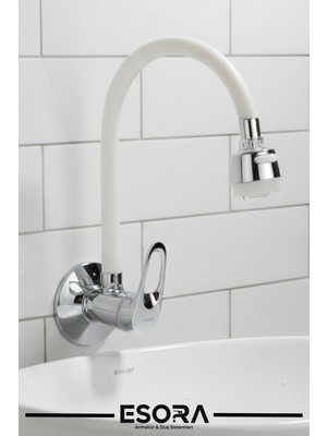 Esora Beyaz 2 Fonksiyonlu Oynar Borulu Duvardan Tek Su Girişli Lavabo Bataryası Musluğu