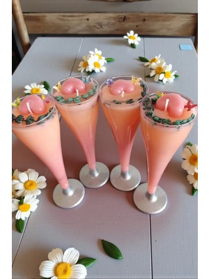 Doğal El Yapımı Kalp ve Papatya Temalı Şampanya Kadehi El Yapımı Kokulu Mum