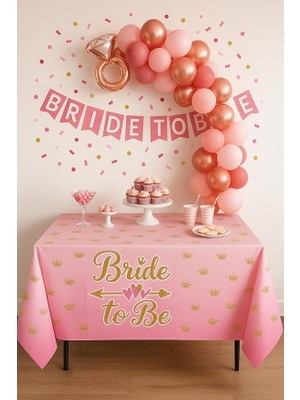 Misda Store To Be Masa Örtüsü, Altın Taç Desenli, Pembe Renk, 120X180 Cm, Bekarlığa Veda Partisi Süsleme