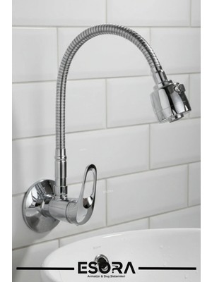 Esora Krom Oynar Borulu Duvardan Tek Su Girişli Lavabo Bataryası Musluğu