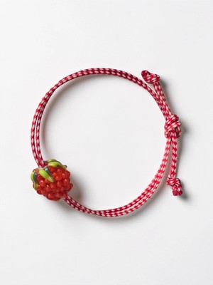 Sibelya Aksesuar Cam Murano Böğürtlen Figürlü Marteniçka Bileklik – Ayarlanabilir Kırmızı Beyaz Ip