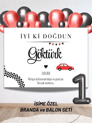 Isimli Araba Yarış Konsepti Balonlu Doğum Günü Seti Duvar Brandası 40 Balon-Yaş Balonu Arkaplan Seti