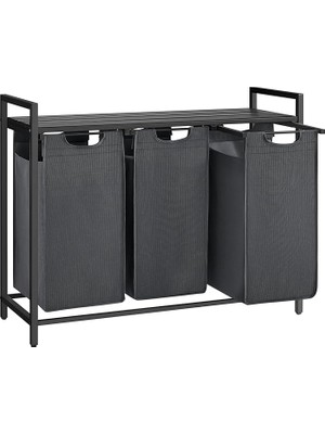 Misda Store Çamaşır Sepeti 3 Bölmeli, Raflı Çamaşır Sepeti, Çamaşır Kutusu, Oxford Kumaştan Çekilebilir Çamaşır Torbası Çıkarılabilir, Metal Çerçeve, 3 x 38 L, 92,5 x 33 x 72 Cm, Siyah-Gri BLH301G01