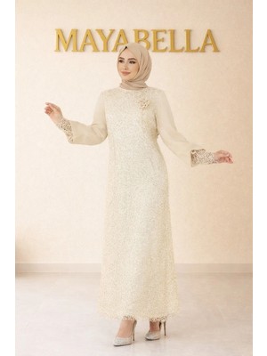 Maya Bella Şifon Pul Payetli Tesettür Abiye